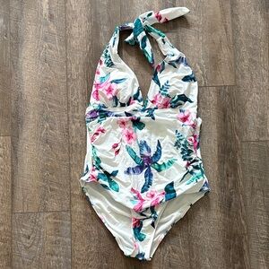 Cupshe Floral One Piece Swimsuit - White and Pink